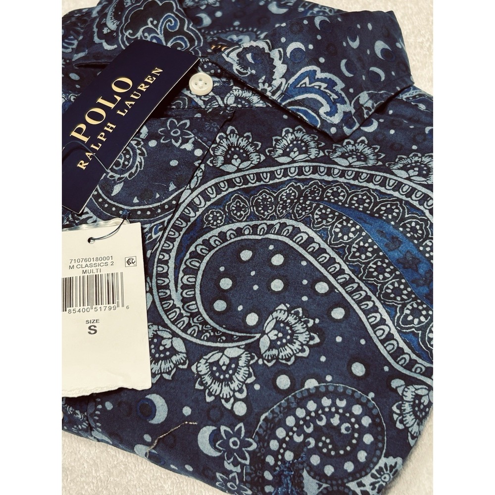 Polo Ralph Lauren Men Small S Blue Paisley Bandana Long Sleeve Shirt Luxury NWT